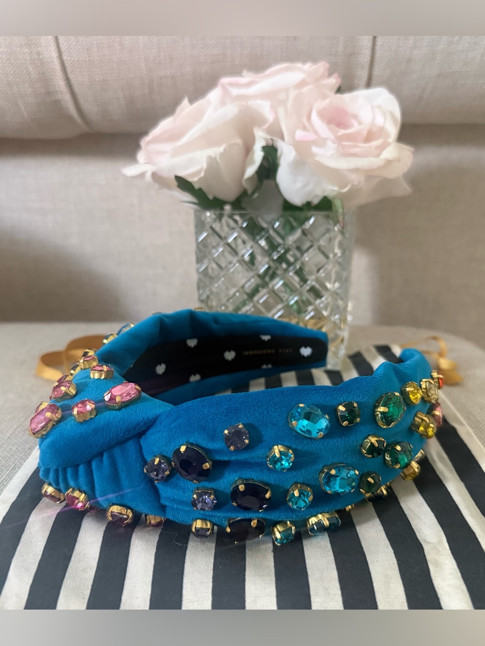 Lele Sadoughi OOAK Knotted Headband with Multicolor Crystals